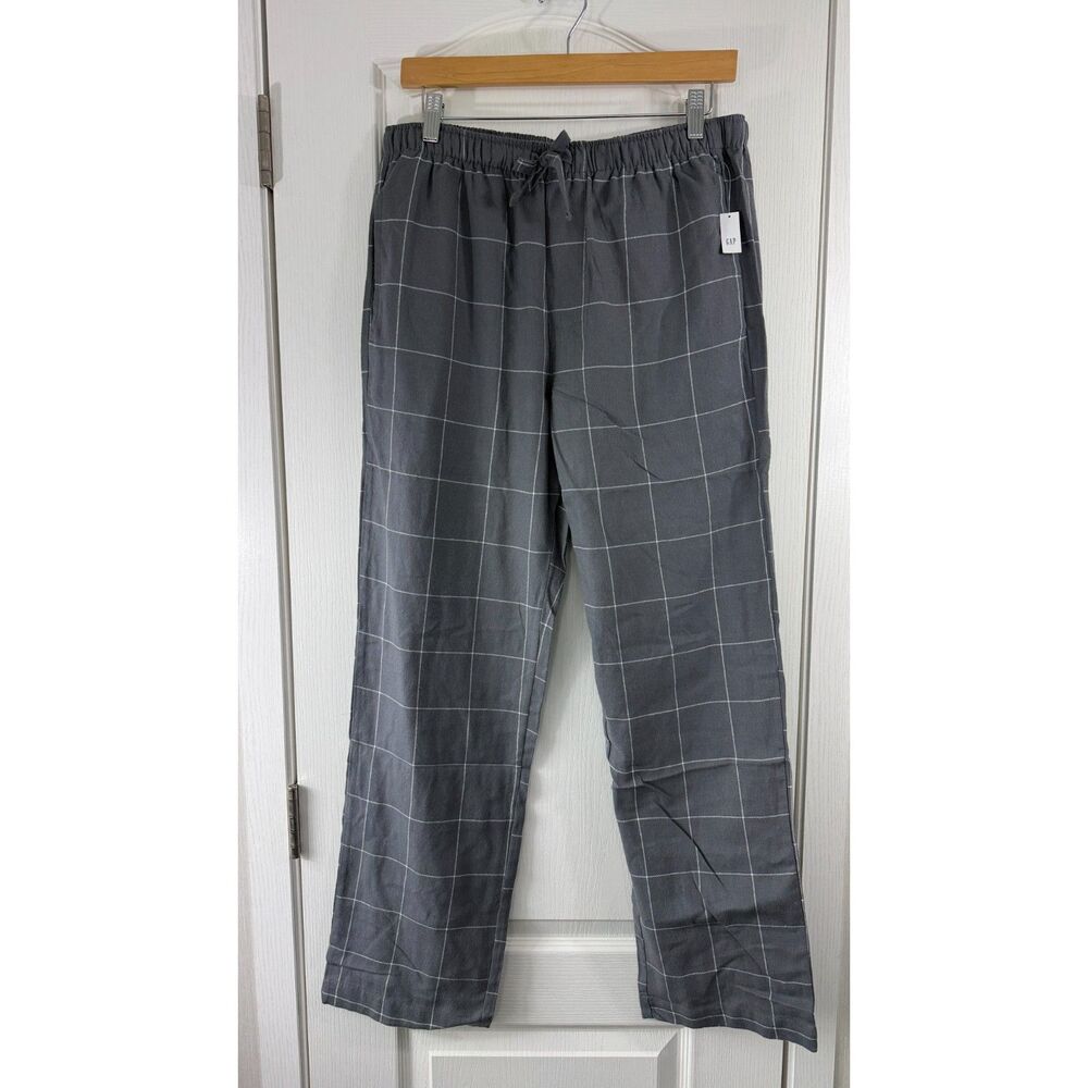 Gap Flannel Pajama Pants Adult M Gray Windowpane Plaid Cotton NWT